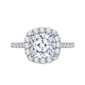 Cushion Cut Diamond Halo Engagement Ring in 18K White Gold (Semi-Mount)